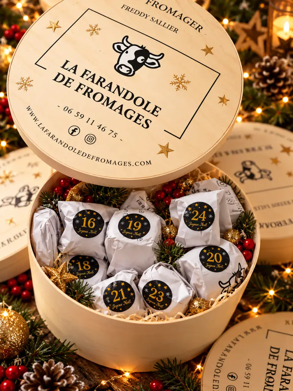 Boîte du calendrier de l'Avent La Farandole de Fromages et ses fromages numérotés