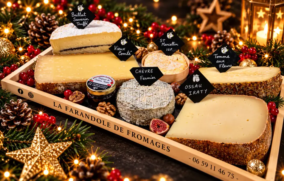 Plateau de fromages avec ardoises, dressé par La Farandole de Fromages